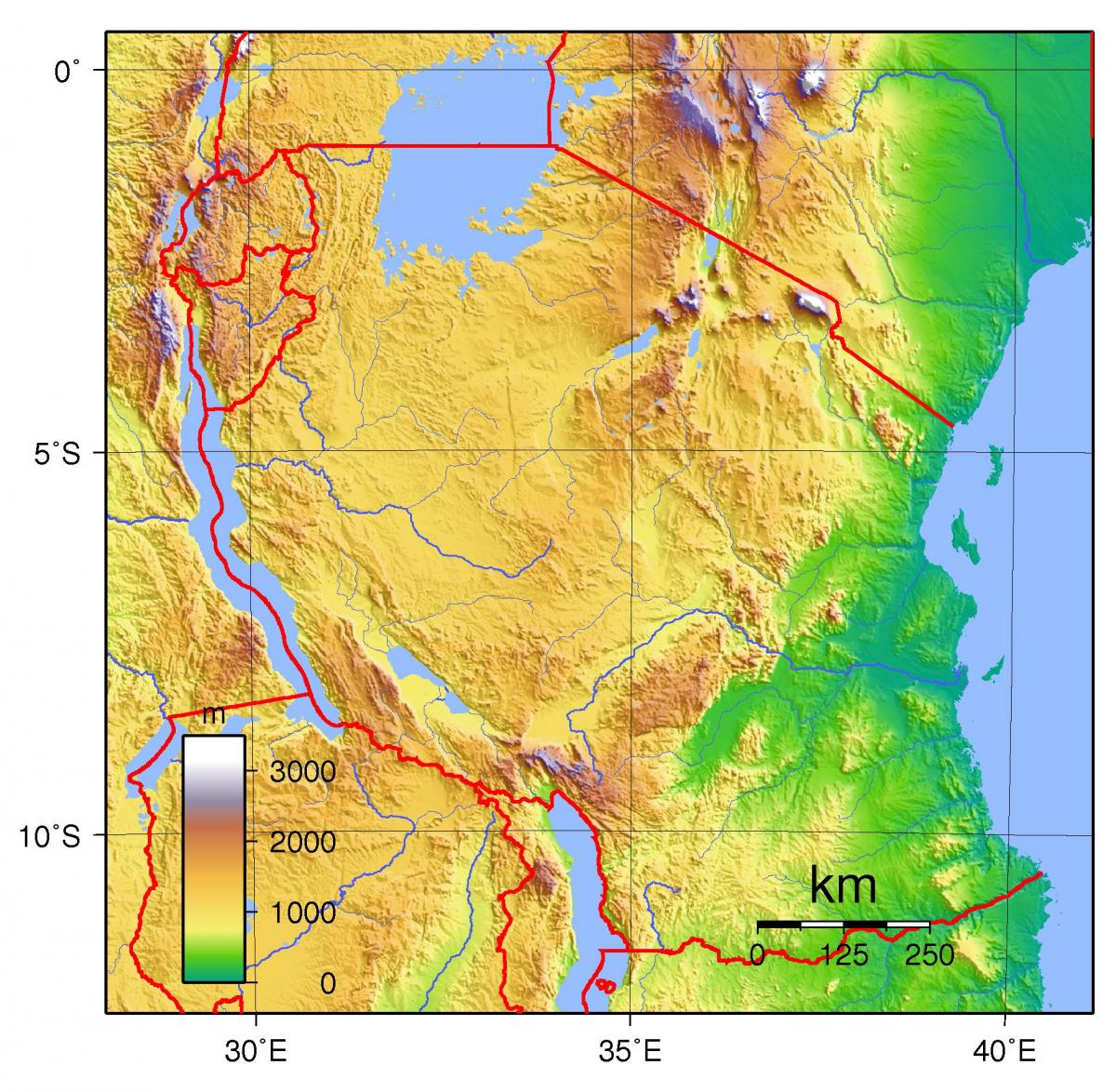 ਤਨਜ਼ਾਨੀਆ topographic ਨਕਸ਼ਾ